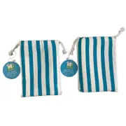 Beach Towel Set Of 2 Sand Resistant Blue White Travel Bag Pool Stripe 35" x 65"