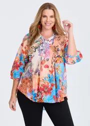 [Virtuelle] Taking Shape Cotton Sketch Floral Top Size 18 in Print - Plus Size Women's Clothing Print