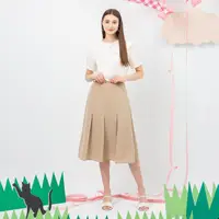 在飛比找momo購物網優惠-【MASTINA】雪紡襞褶A字中長裙(黑 卡)