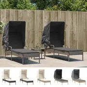 Sun Loungers with Canopies and Table 2 pcs Chaise Lounge Poly Rattan vidaXL