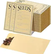 DAWRIS 60 PCS Small Brown Envelopes, Seed Envelopes Small Brown Paper with Seed Name Date Template, 8×12cm Seed Packets Envelopes Seed Bags, Sealing Small Envelopes for Seeds Saving Collecting
