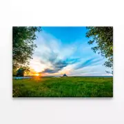 A Grassy Field under a Cloudy Sky Print 100% Australian Made 75 x 50cm (Stretched)