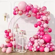 Pink Balloon Arch Kit, 165pcs Hot Pink Rose Gold Balloons Different Sizes for Garland Birthday Princess Wedding Baby Shower Anniversary Easter Gender Reveal Party Decorations