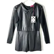 Boohoo Black Faux Leather Collar Playsuit One-Piece Romper Sz 8 Mesh Sleeve NWT