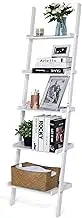 HYNAWIN Ladder Shelf 5-Tier Bookshelf –Bamboo Storage Rack Shelves Wall Leaning Shelf,White Free Standing Plant Flower Stand, Corner Display Bookcase