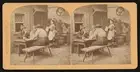 Three men sitting table outside Red Lion woman is standing pitcher door 1