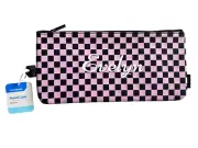 New Personalised Pink Checks Print Zip Medium Single Zip Pencil Case 15.5 x 33cm