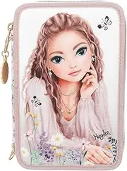 Depesche 13302 TOPModel Summer Feeling - Filled 3-Compartment Pencil Case in Pink, with TopModel Motif and Flowers, Pencil Case with Colouring Pencils, Ruler, Scissors etc.
