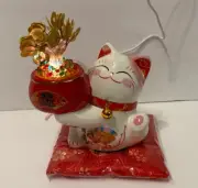 Feng Shui Lucky Cat with LED coin tree neko Yakushi kiln Mino coin bank statue