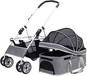 Foldable pet pram Stroller for Dog and cat,Detachable seat Cabin with Folding Canopy,Front mesh Window,360° Universal Wheels,Rear Wheel Brakes,4 Wheels Dog Trolley Buggy,cat Travel Carriage