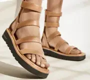 Stuart Weitzman Gala Lift Gladiator Platform Sandals Tan Zip Back Boho 6.5 NEW