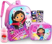 [DreamWorks] Gabby's Dollhouse Backpack with Lunch Box Set - Bundle with 16" Backpack, Lunch Bag, Stickers, Water Bottle, More | Gabby's Dollhouse School Bag for Girls