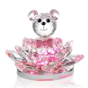 Catzon Crystal Bear Lotus Figurine Ornament Gift for Valentine's Day-Pink