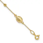 6 Inch 14K Polished D/C Cross And Miraculous Medal .75In Ext. Bracelet
