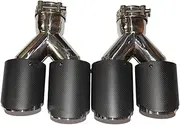 One Pair Y Model Matt Carbon Exhausts Dual End Tips Compatible For BMW Compatible For VW Compatible For Benz For Ak Exhaust Dual Muffler tips Tail Tips(ID 83mm-OD 101mm)