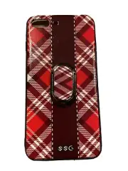 New Apple IPhone 7 plus Red Brown Plaid phone case With Built In Ring