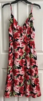 GILLI Women's Rose Print Floral Ruffle Faux Wrap Strappy Sun Dress Sz Small NWT