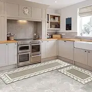 Kitchen Mats, Cushioned Anti Fatigue Kitchen Mat for Floor, 2 PCS Non Slip Waterproof Kitchen Rug Set, XICEN Thick Comfort Anti Fatigue Mat for Kitchen Sink Office Laundry (Brownish White)