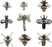 HOBBIESAY 9 Pieces 9 Styles Bee Beads Patches Rhinestone Beads Patches Sew-On Embroidered Appliques Patches Bee Badge Crystal Motif Applique Sew-On Sequins Patches for Jeans