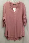 OTHYROCE MAUVE STRETCH TUNIC TOP VNECK 3/4 ROLL TAB SLEEVES SIZE 2X NWT