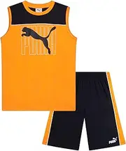 [PUMA] Boys' Active Shorts Set - 2 Piece Dry Fit Muscle Tank Top and Performance Gym Shorts - Activewear Set for Boys (4-16)