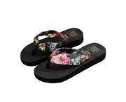 Biwiti Women Summer Flip Flops Sandals Floral Printed Arch Support Slippers Thong Slippers-Black