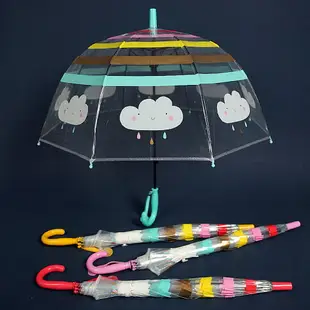 浮羽兒童傘男女童可愛彩虹波點半自動安全拱形蘑菇傘長柄傘透明傘