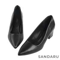 在飛比找momo購物網優惠-【SANDARU 山打努】跟鞋 尖頭素面皮革粗方中跟鞋(黑)