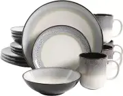Gibson Elite Rings of Saturn 16-Pc Stoneware Set for 4, Grey and Cream