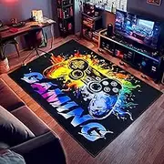 Gaming Rug for Boy Room, Non-Slip Play Carpet for Playroom, 3D Colorful Gamer Play Mat Fun Activity Centerpiece Playmat Area Rugs for Kids World Decor Floor Mat (Color 2, 120 * 160 cm)