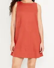 Womens Large Tall Linen Blend Mini Shift Dress Sleeveless W/Pockets Burt Orange
