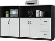 File Cabinet Office Storage Short Cabinet Files Wooden Storage Data Multi-Door with Drawers and Partitions Office Drawer