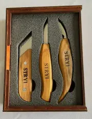 NEW!! STRYI Set of 3 Wood Carving Knife Set with Wooden Case and FREE SHIPPING
