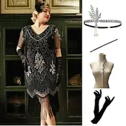 The Great Gatsby Midi Flapper Dress Dress Outfits The Great Gatsby Sequins Tassel Fringe Sequin Tassel V Neck Women's Masquerade Prom Party Evening Bacheloret
