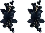 [RYEPOLNIX] Handmade Earrings Black Siren Crystal Beaded Flower Tassel Stud Earrings Summer Beach Sweet Cute Cool Girls Party Earrings/675