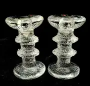 LITTALA FINLAND Midcentury Modern Festivo Glass Candlesticks New Old Stock PAIR