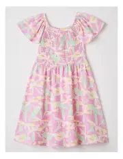 [Milkshake] Tropical Floral Flutter Sleeve Dress in Pink