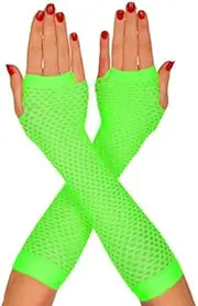 [REDSTAR FANCY DRESS] Neon Long Fishnet Gloves for 80s Fancy Dress - Neon Accessories, Fingerless Gloves for Women Perfect for Dance or Hen Party, Festival, and Cosplay