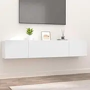 TV Stand Media Shelf Storage Cabinets for Living Room, Bedroom Entertainment Center - Engineered Wood Tables, Set of 2 White Stands (80x30x30cm)