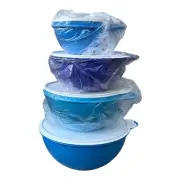 Tupperware Thatsa Bowl 4pc Set New Wonderlier Dark & Lt Blues Storage Containers
