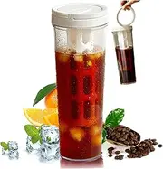 Cold Brew Pitcher 34 Oz Cold Brew Coffee Maker Leak Proof Bottle Portable Iced Coffee Maker Cup with Handle and Fine Mesh Filter Easy to Clean for Ice Tea Juice White