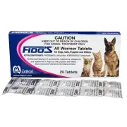 Fidos All Wormer Tablets 20 pack Worming tabs for Dogs Cats Puppies and Kittens