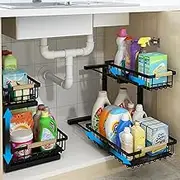 2 Pack Under Sink Organizer, Height Adjustable 2 Tier Slide Out Under-Sink Organizers and Storage Rack for Kitchen Bathroom Cabinet Closet Organization