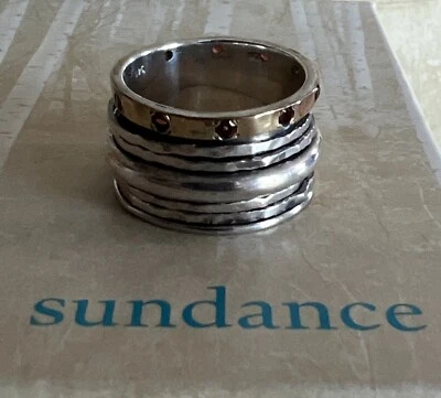 NWT Sundance Catalog Silver Gold Garnet Spinner Ring Size 7 $268