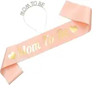 Vaguelly Elegant Mommy to Be Sash Set 2pcs Gold Headband Sash for Baby Shower Stylish Maternity