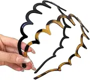 [Generic] 2Pcs Zig Zag Hair Band Anti Slip Shark Teeth Hairband Comfortable Wave Toothed Headband Plastic Hair Hoop, for Men Women Girls