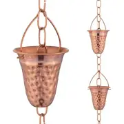 Copper Hammered Rain Chain – Decorative Chimes & Cups Replace Gutter Downspou...