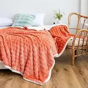 UKELER Throw Blanket 50 × 60 inch, 540 GSM Ultra Soft Thick Fuzzy Sherpa Fleece Blanket for All Season, 3D Bubble Warm and Cozy Blanket for Couch Bed Sofa Office Camping Travel, Coral Pink