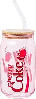 [Silver Buffalo] Coca-Cola Cherry Coke Very Cherry Glass Jar Tumbler with Bamboo Lid and Plastic Straw, 16 Ounces