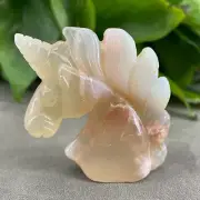 2" Natural cherry blossom agate quartz unicorn skull carved crystal healing 1pc